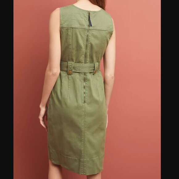 Anthropologie Maeve Oona Belted Safari Cargo Sheath Cotton Stretch Dress SZ 6 - Picture 6 of 9